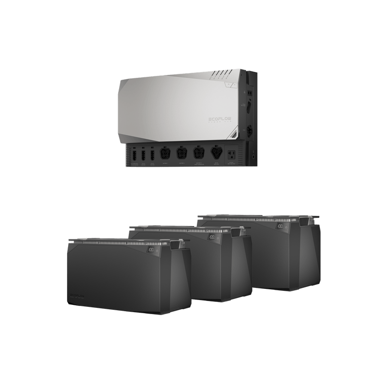 A portable power station with three black battery units.