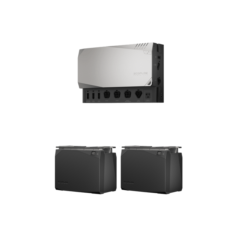 A silver and black power station with two black battery packs, likely for solar energy storage.