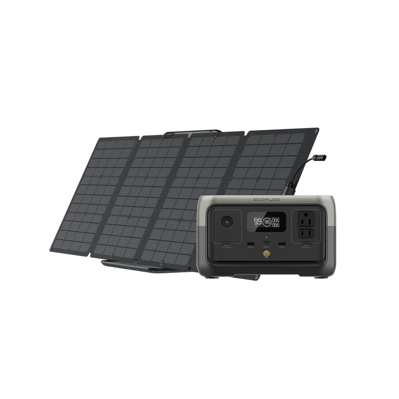 Portable solar panel set with a power station.