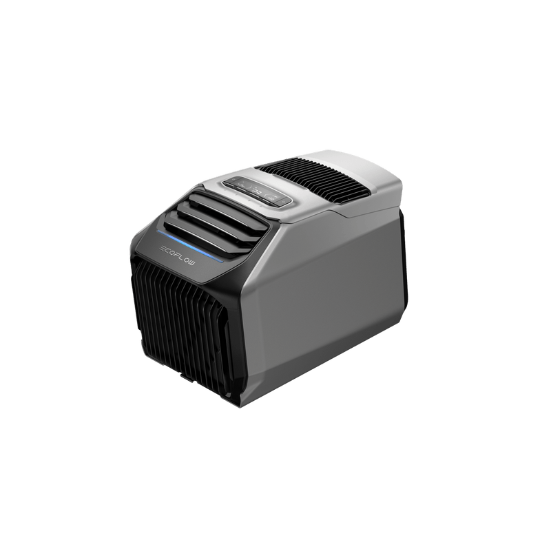 Silver and black portable air cooler with horizontal vents.