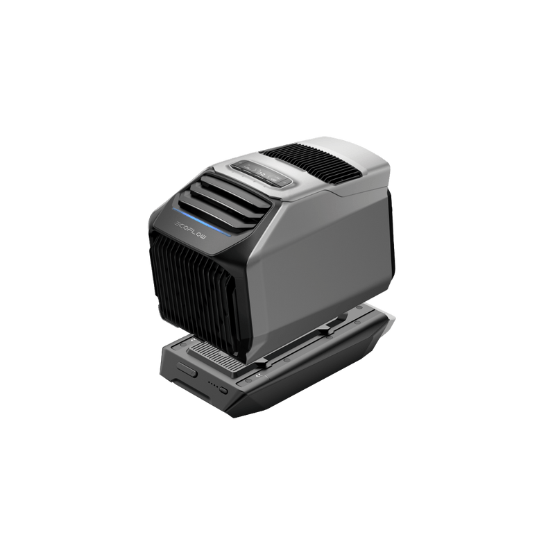 Silver and black portable air cooler with horizontal vents.