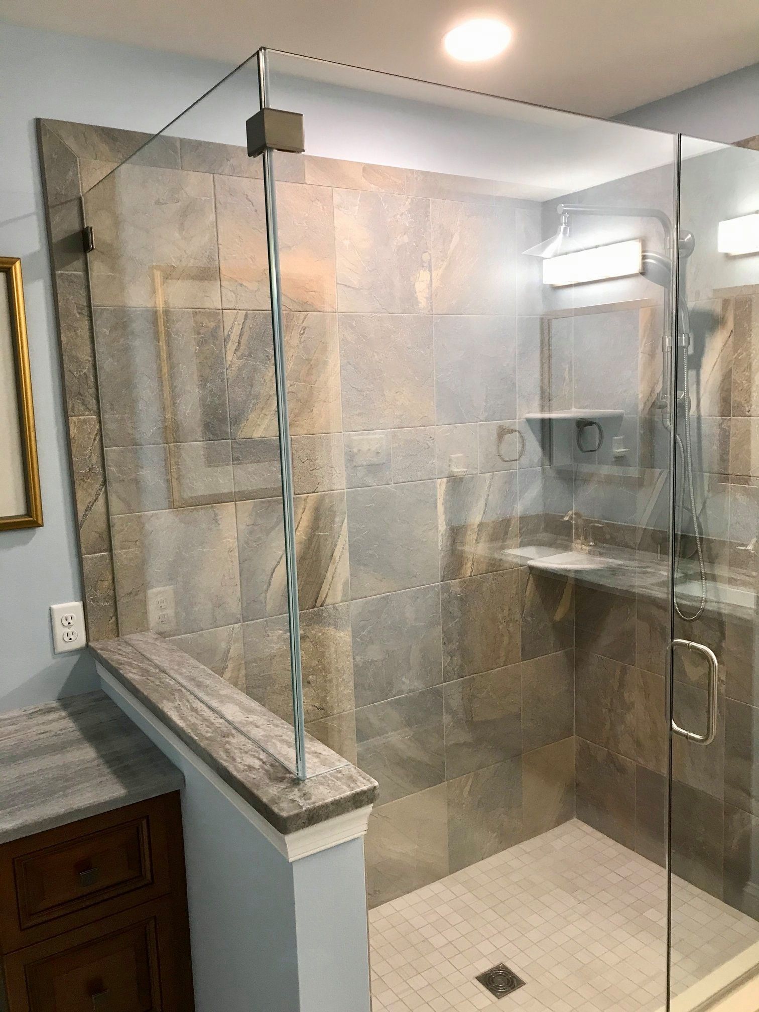 bright new bathroom interior glass walk