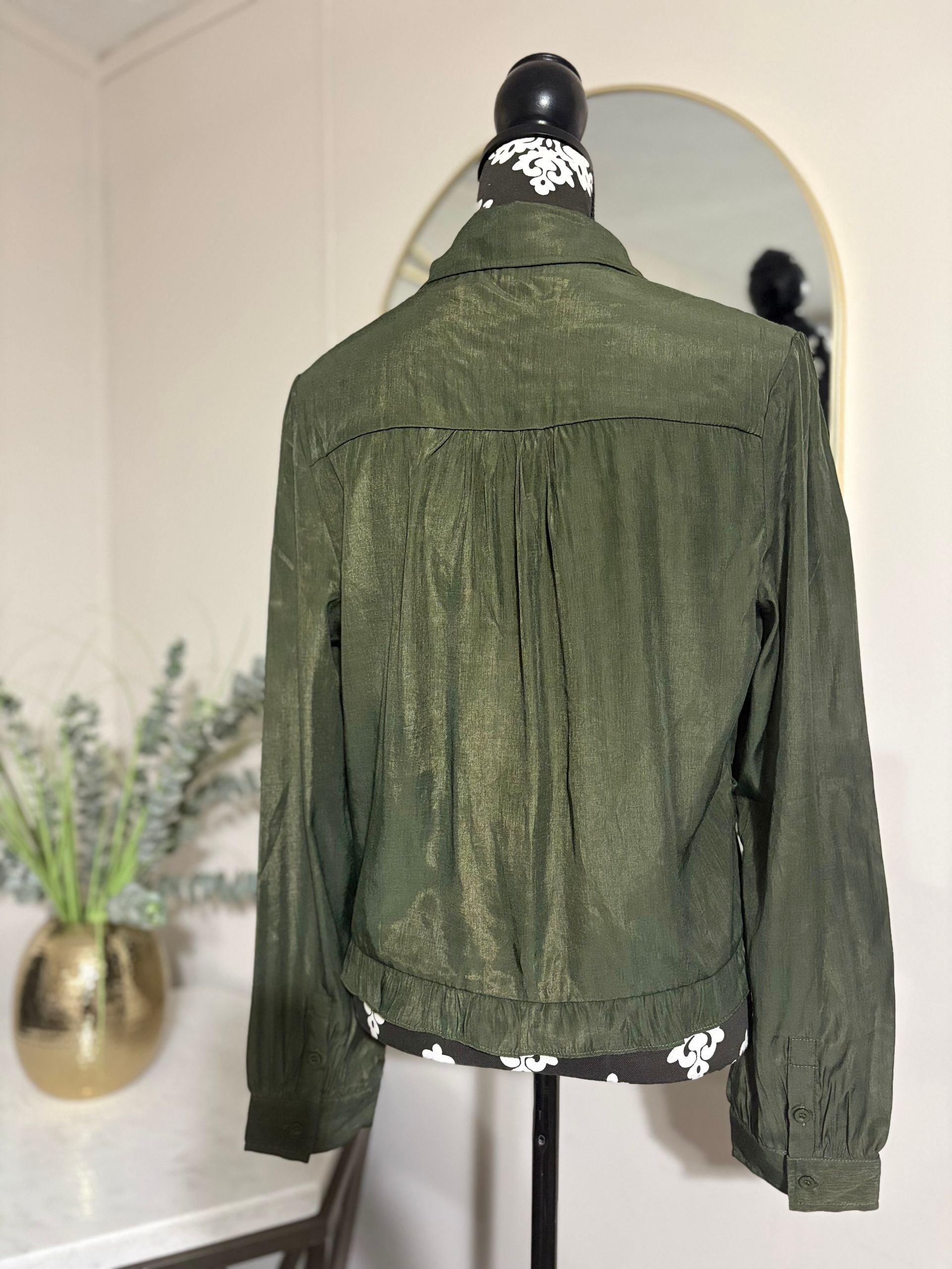 Olive Green Ruffle Blouse