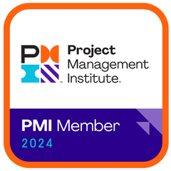 A 2024 Project Management Institute (PMI) member logo with a white center and orange border.