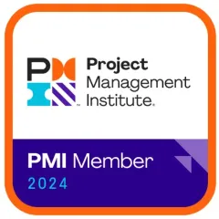 A 2024 Project Management Institute (PMI) member logo with a white center and orange border.