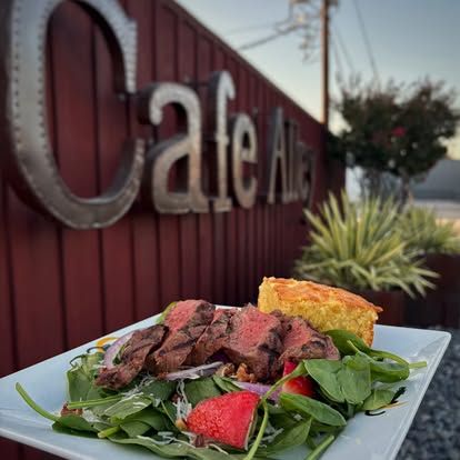 Cafe Alley restaurant in Ardmore, Oklahoma near River of Love Cabins serving steaks, seafood, handcrafted cocktails, and upscale American cuisine in a romantic downtown setting.