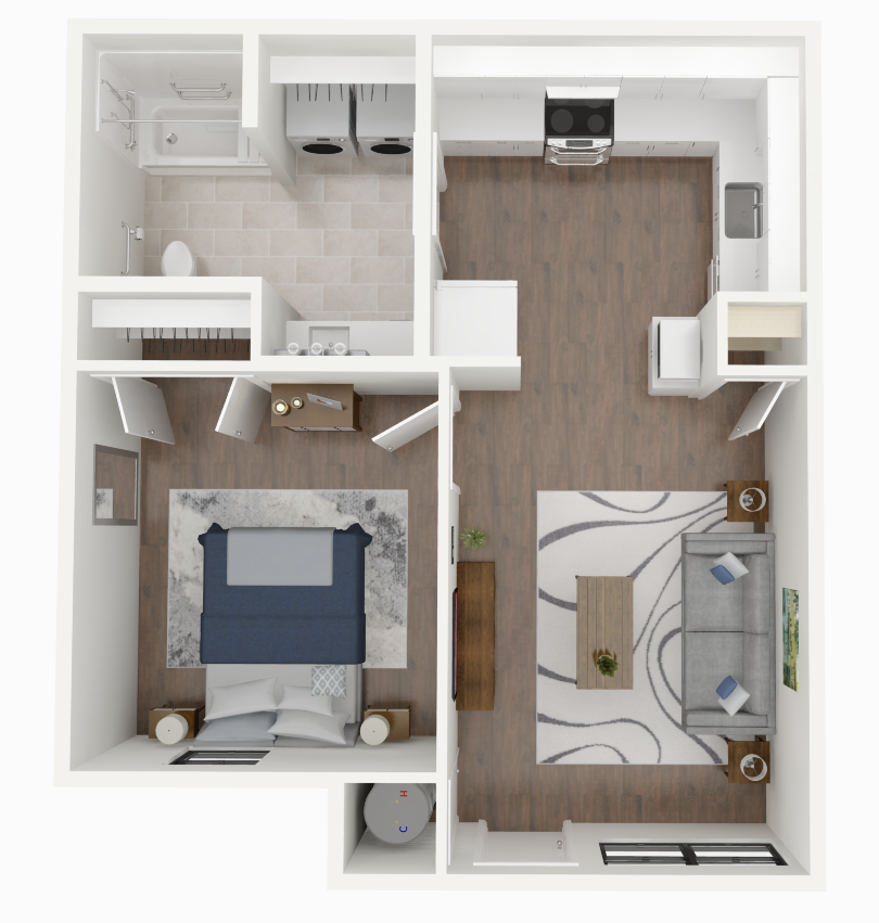 1 bedroom, 1 bath schematic