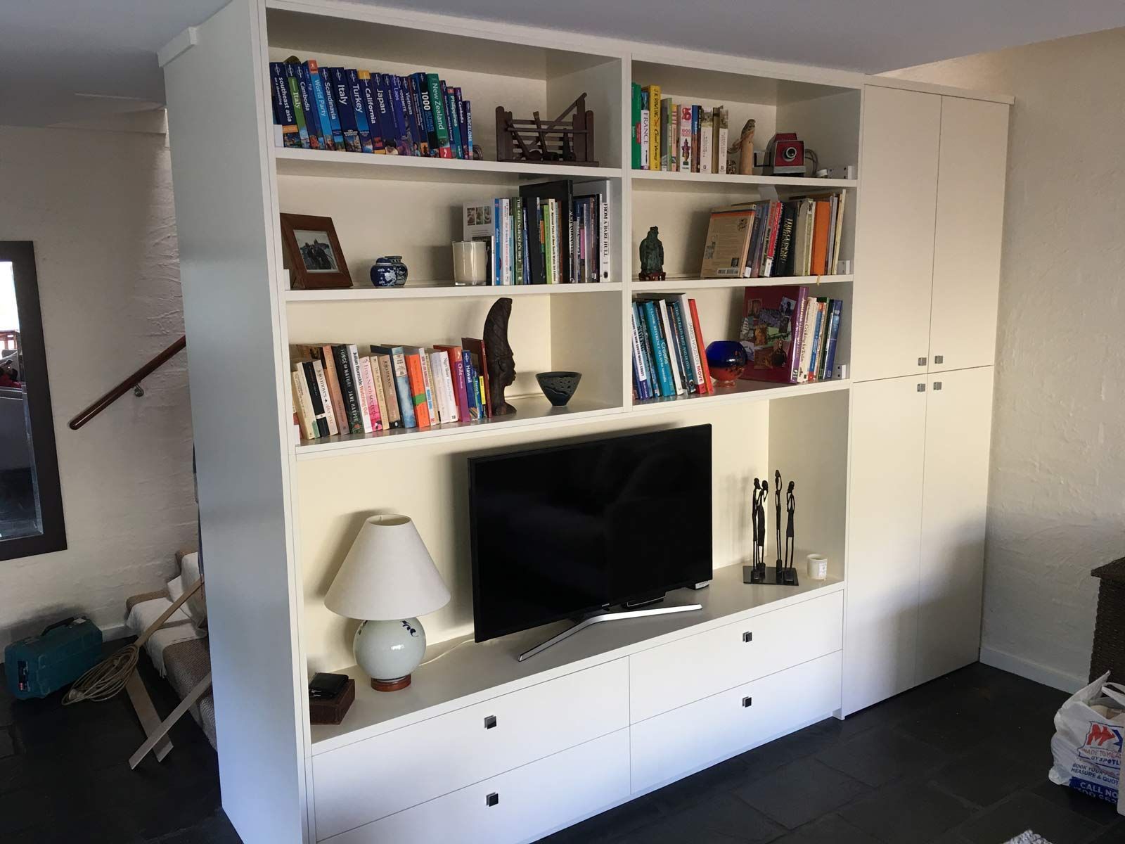 White Built-in Shelving Unit With Books, Tv, Drawers, and Cabinet — Norrland in Warners Bay, NSW