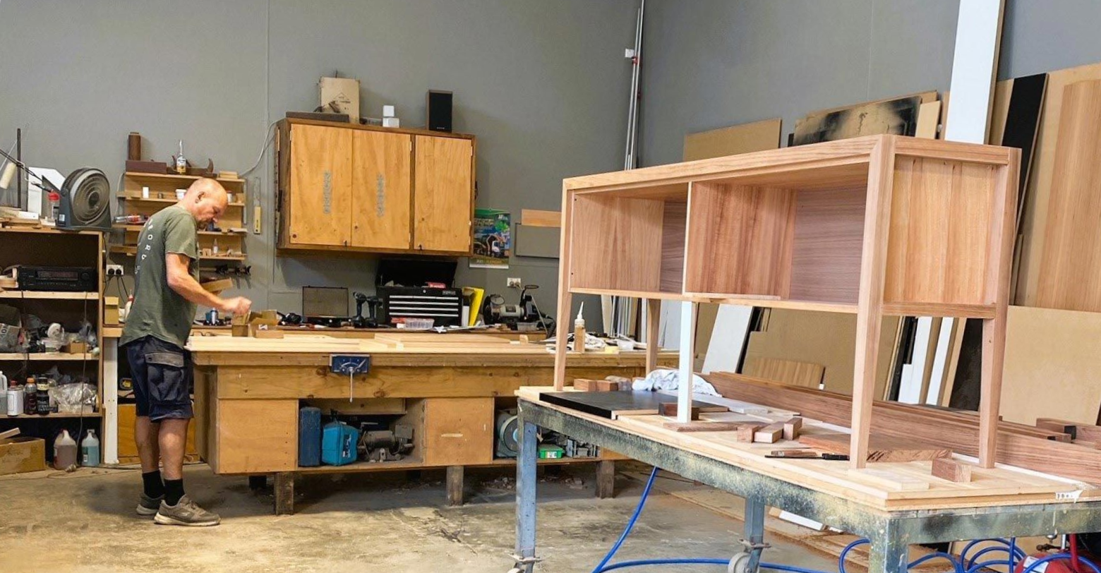 Woodworker in a Workshop, Building a Wooden Cabinet — Norrland in Warners Bay, NSW