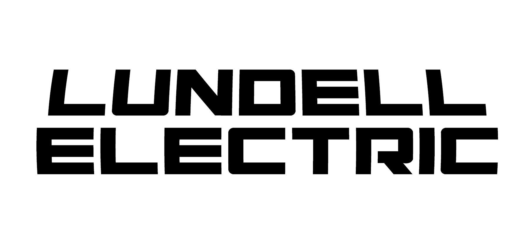 A black and white logo for lundell electric on a white background.