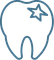 Tooth with a star-shaped cavity, outlined in blue on white background.