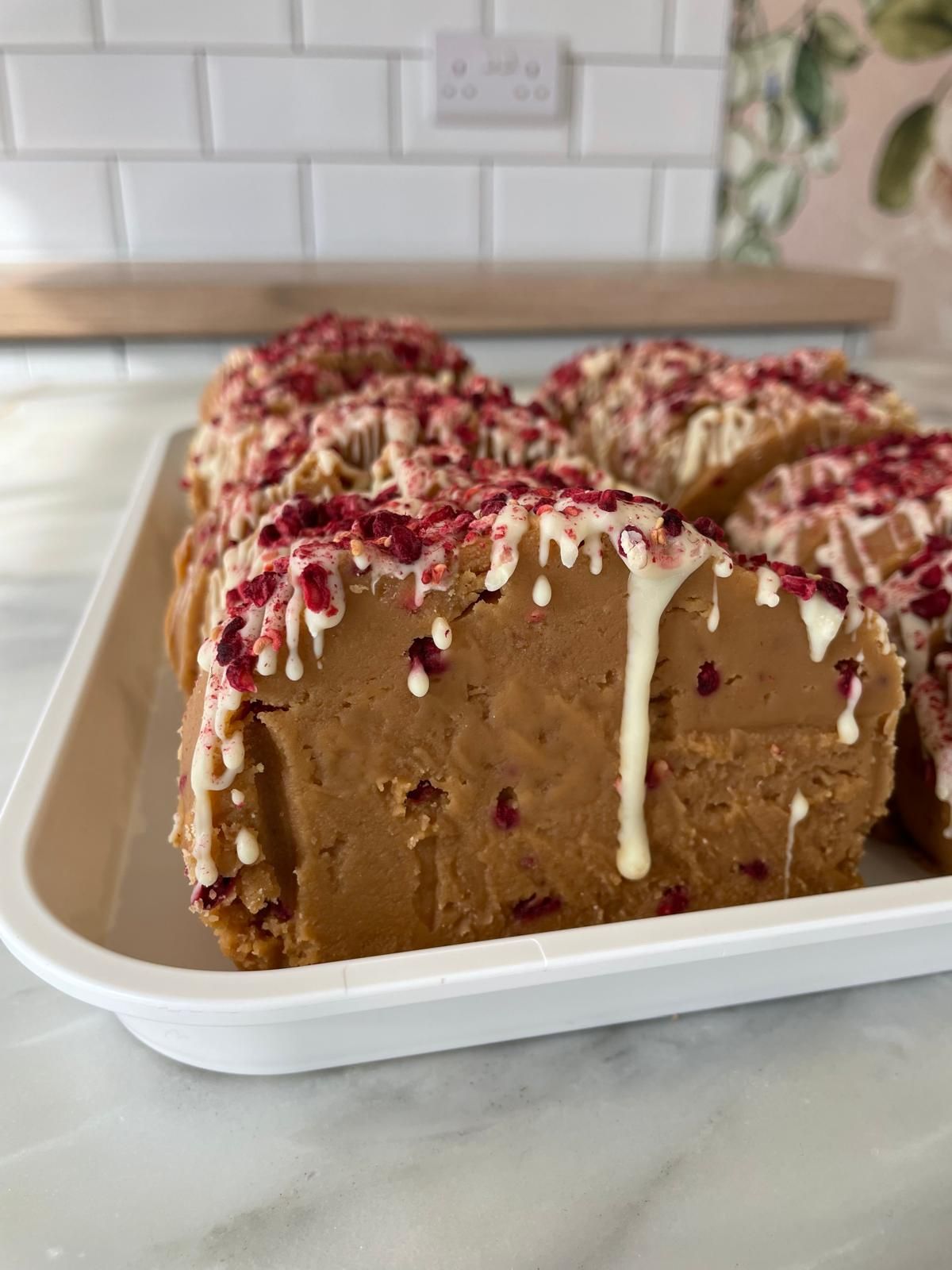 box of raspberry fudge