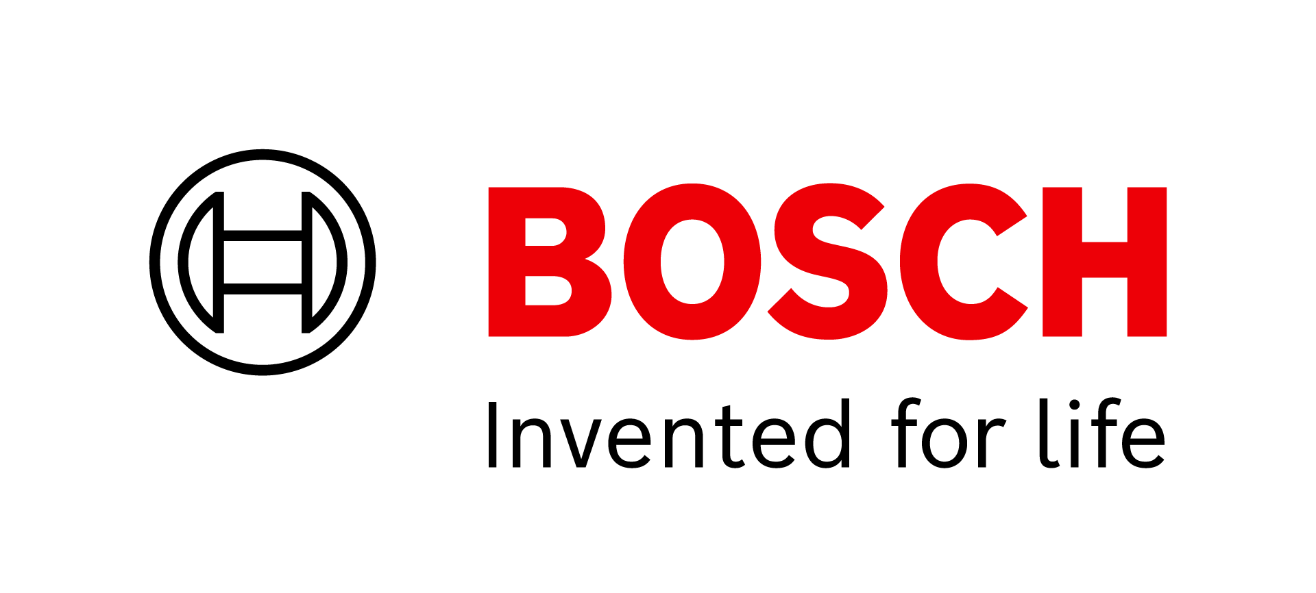 The bosch logo is red and black and says invented for life.