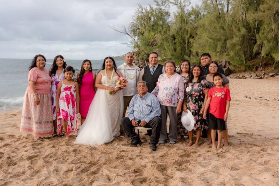large group photo on beach