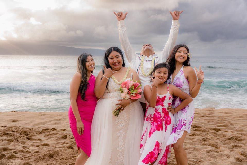 happy group of people on beach