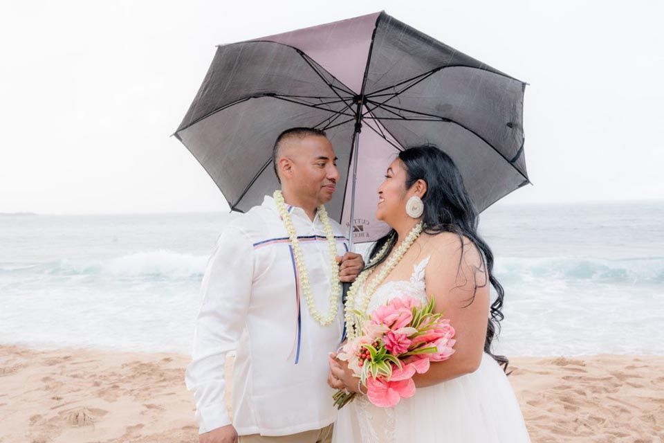 couple under umbrella on beach