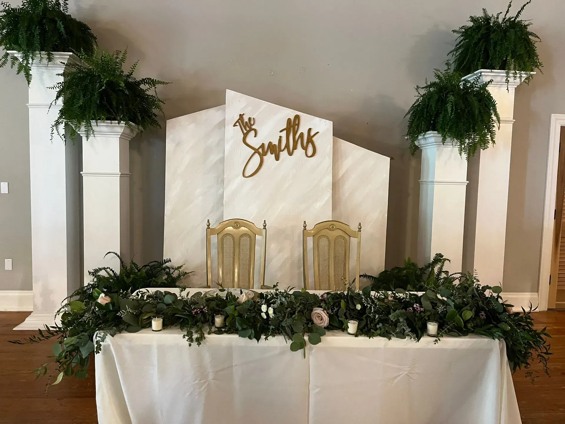 Florals decorating the wedding venue.