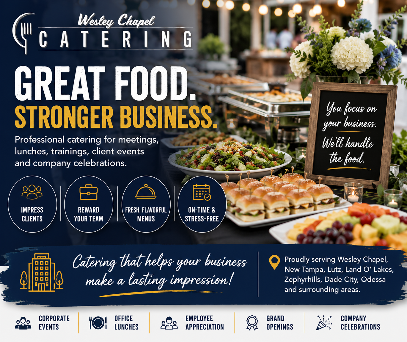 Corporate catering buffet for office lunches, business meetings, employee appreciation events