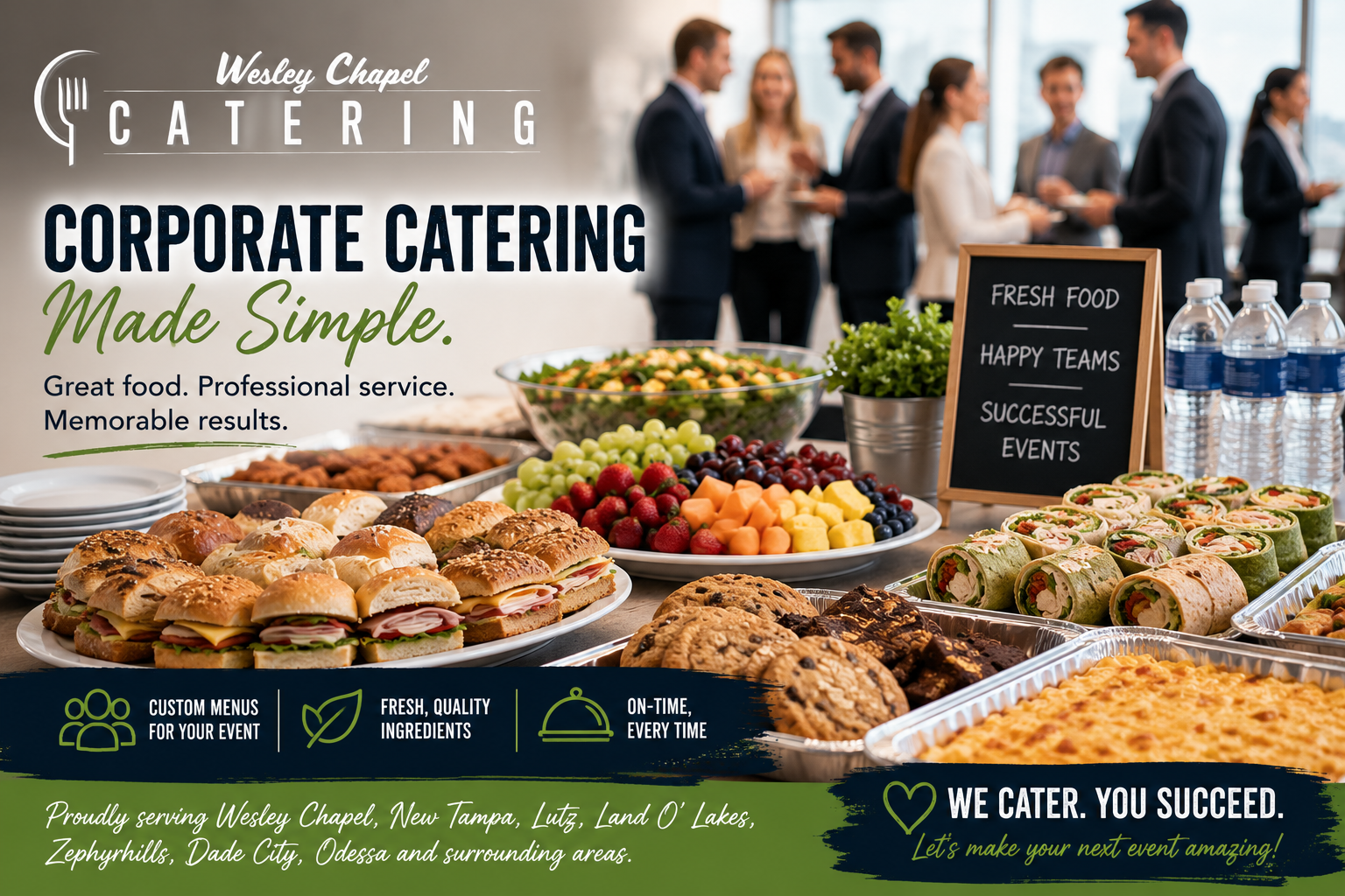 Corporate catering buffet for office lunches, business meetings, and company events in Wesley Chapel, Florida