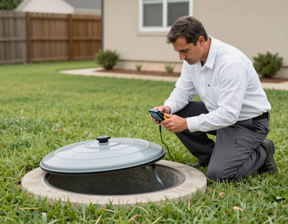 Septic inspection technician at a residential property