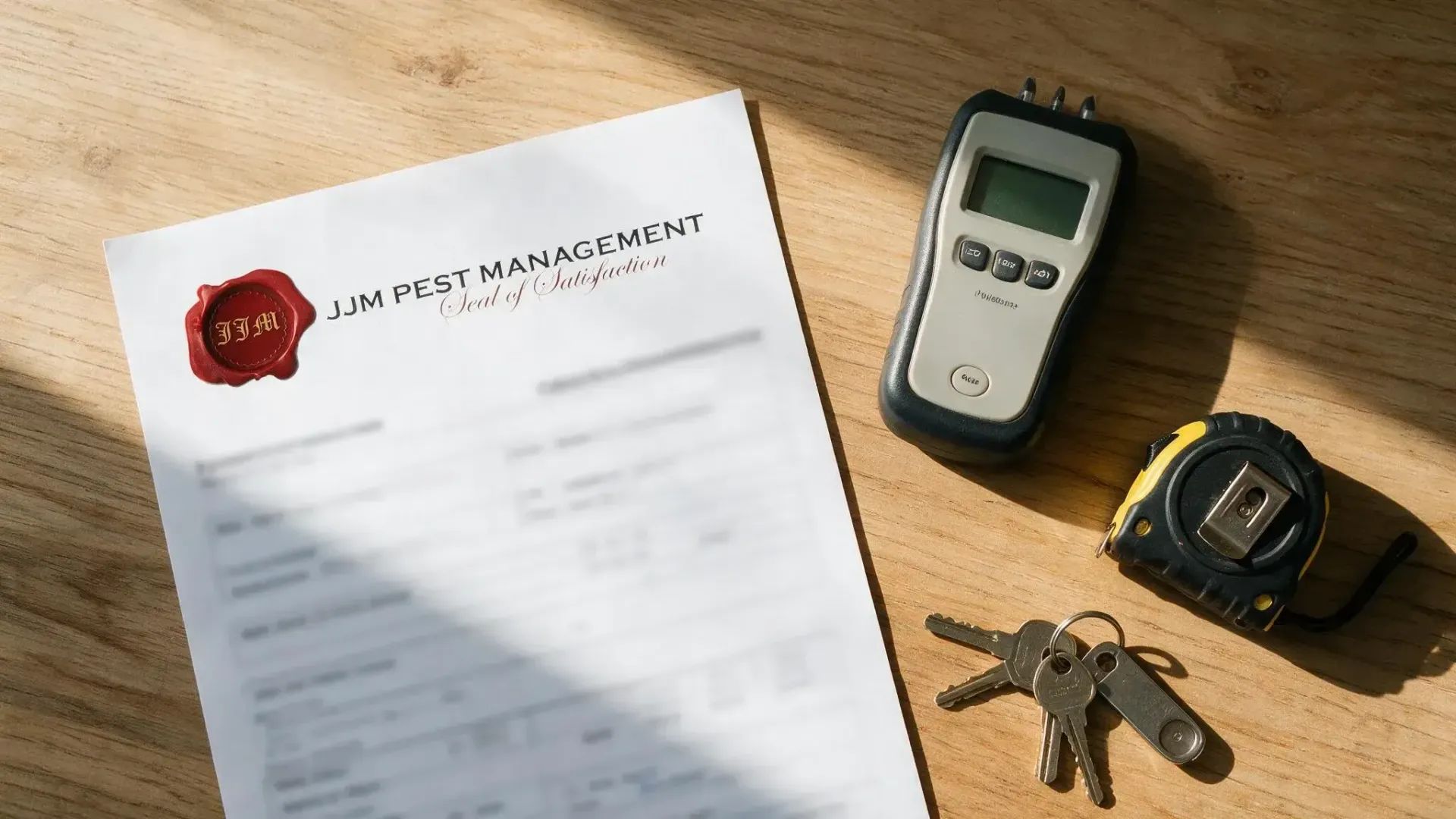 Termite inspection report and moisture meter laid out on a table after a Townsville inspection