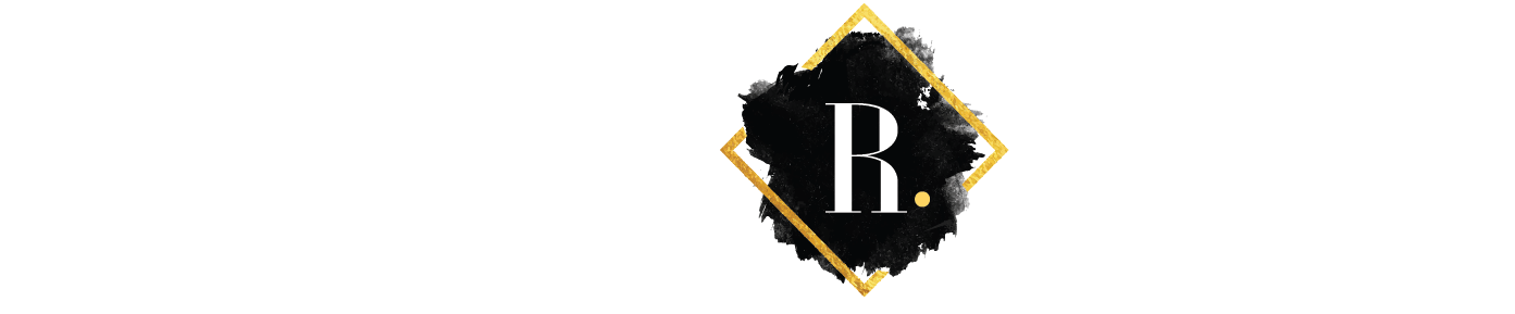 a black and gold logo with the letter r on a white background .