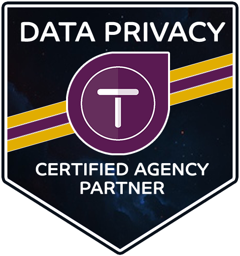 A badge that says data privacy certified agency partner