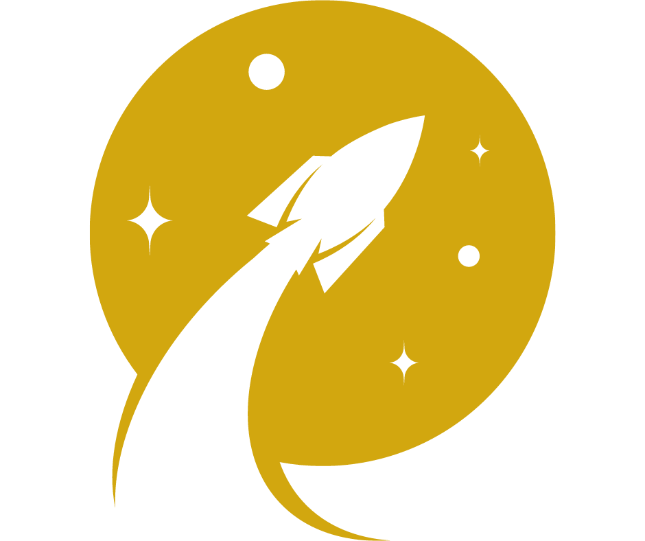 A rocket is flying through the air in a yellow circle.