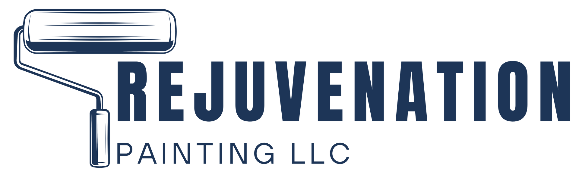 Logo: paint roller next to the word REJUVENATION, below it is the text PAINTING LLC, all in dark blue.