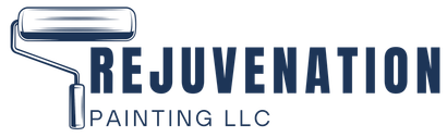 Logo: paint roller next to the word REJUVENATION, below it is the text PAINTING LLC, all in dark blue.