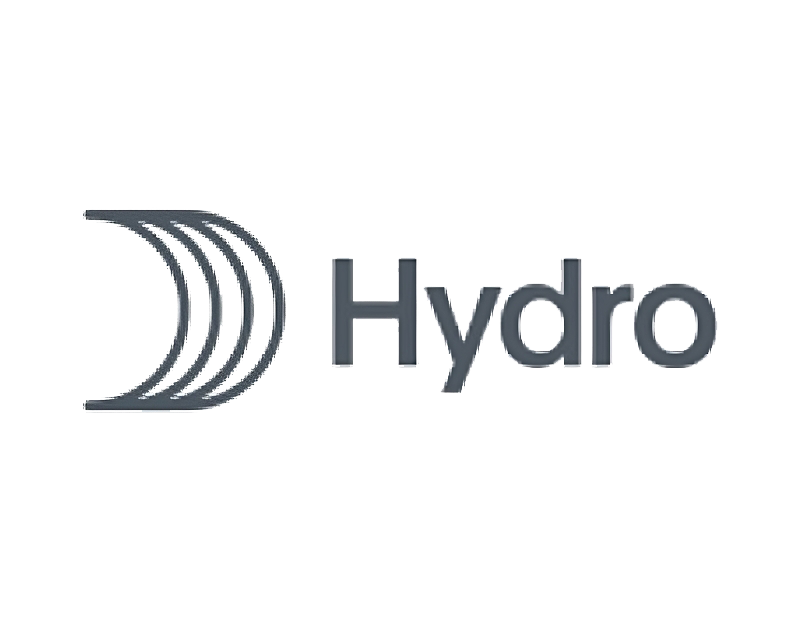 Un logo per un'azienda chiamata Hydro con una falce di luna su sfondo bianco.