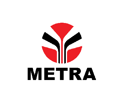 Un logo rosso e nero con la parola metra su uno sfondo bianco.