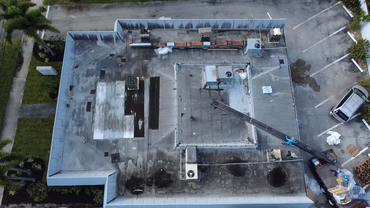 Aerial view of commercial roof in Deerfield Beach FL