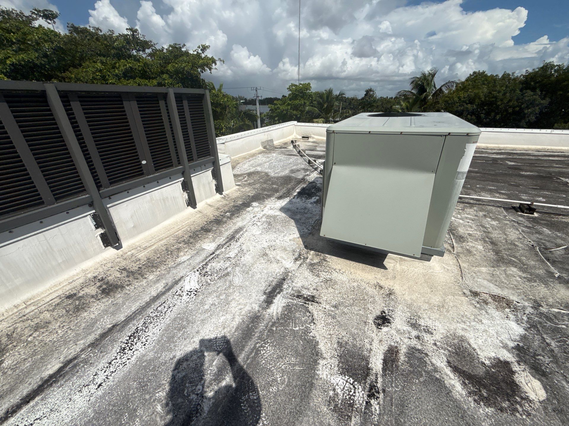 Before roof repair on commercial flat roof in Hallandale Beach FL