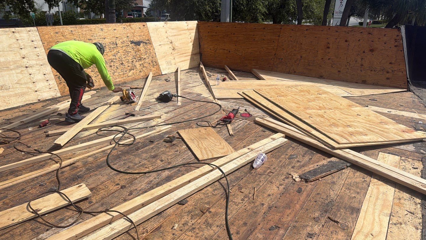 New wood decking on commercial roof