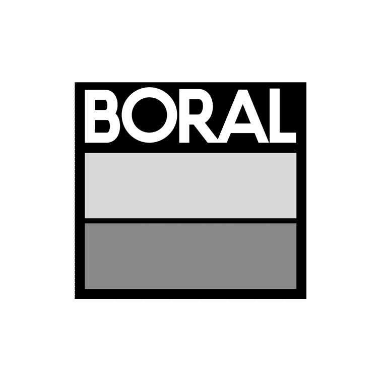 It is a black and white logo for a company called boral.