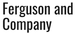 The logo for ferguson and company is black and white.