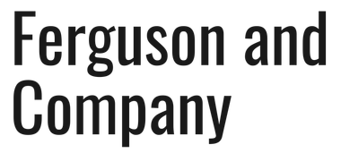 The logo for ferguson and company is black and white.