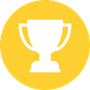 White trophy icon inside a yellow circle