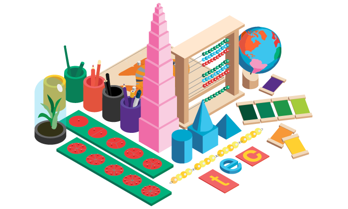 Isometric school supplies with books, globe, pencils, ruler, paints, and potted plants on a white background