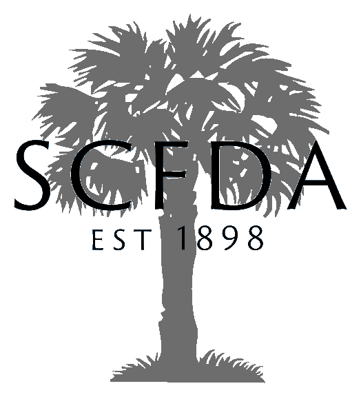 SCEDA logo with a gray palm tree silhouette and EST. 1898 text