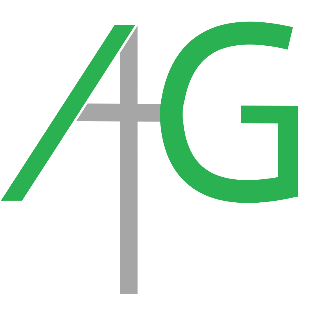 The logo for ash grove baptist church is green and white.