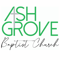 The logo for ash grove baptist church is green and white.