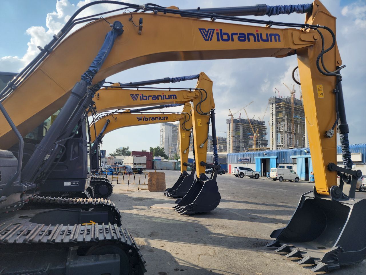 Yellow excavators with 