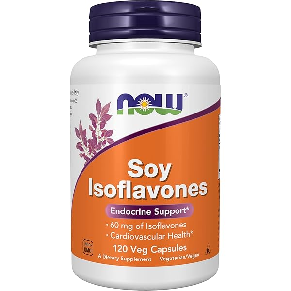 A bottle of now soy isoflavones 120 veg capsules