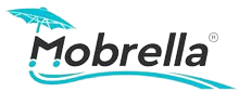 A mobrella logo with a blue umbrella on a white background.