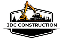 JDC Construction logo with excavator and dump truck in black, orange, and white