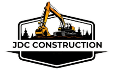 JDC Construction logo with excavator and dump truck in black, orange, and white