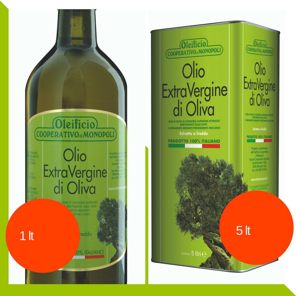 bottiglia e tanica di olio di oliva di puglia