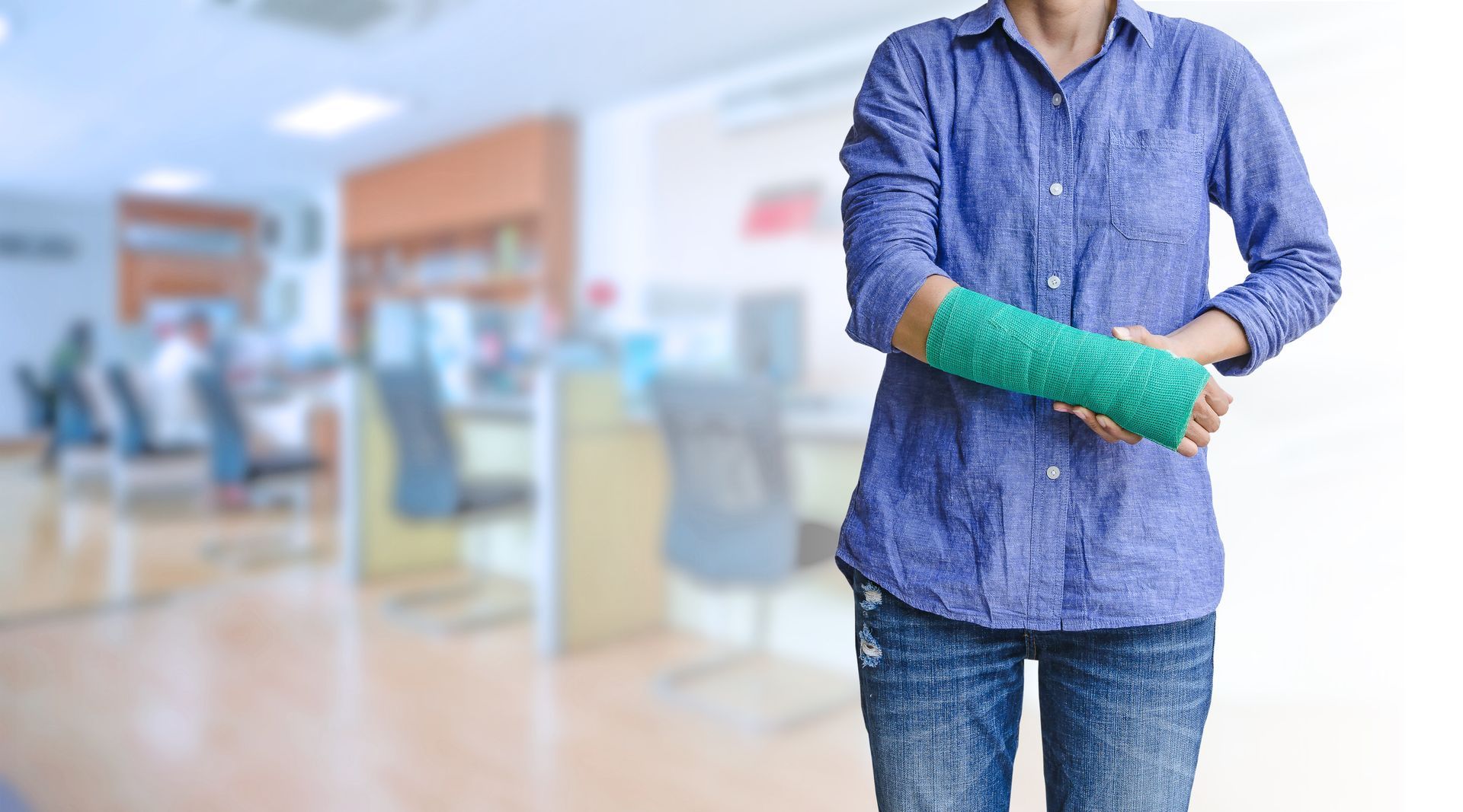 Worker woman accident on arm. Worker woman accident on arm.
